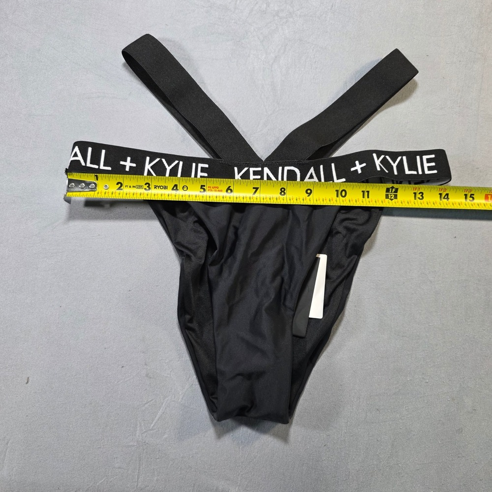 Kendall‎ + Kylie Black Logo Triangle Bikini Set High Cut Strappy KKSA-10227 New - Picture 2 of 12